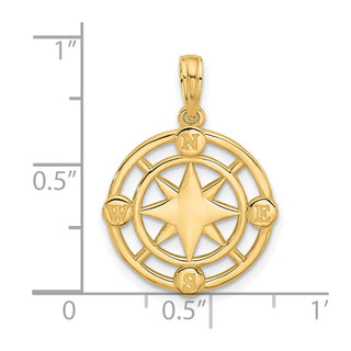 14K Yellow Gold Polished Round Compass Charm