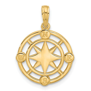 14K Yellow Gold Polished Round Compass Charm