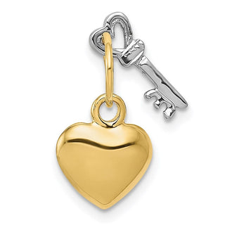 14k Yellow and White Gold Heart and Key Charm D603