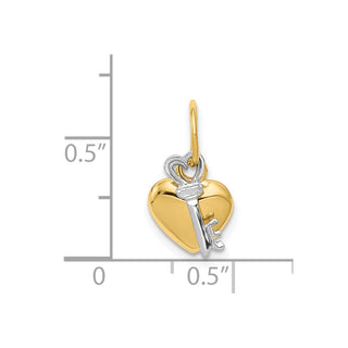 14k Yellow and White Gold Heart and Key Charm D603