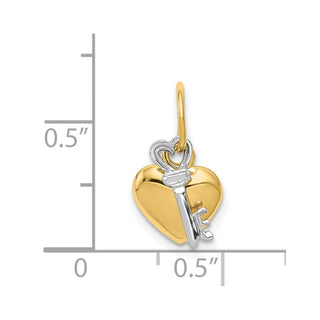 14k Yellow and White Gold Heart and Key Charm D603