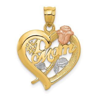 14k Yellow Gold And Rhodium Mom Pendant D639