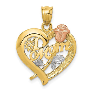 14k Yellow Gold And Rhodium Mom Pendant D639