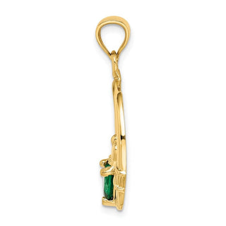 14k Yellow Gold Claddagh With Synthetic Green Stone Pendant