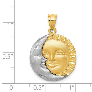 14k Yellow and White Gold Diamond-cut Sun and Moon Pendant D8