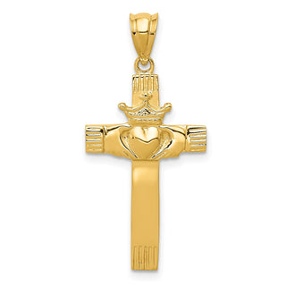 14k Yellow Gold Claddagh Cross Pendant D853
