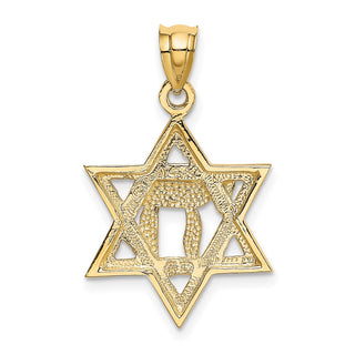 14k Yellow Gold Solid Polished Chai In Star Of David Pendant