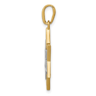 14k Yellow Gold With Rhodium Solid Open-Back Meshed Star Of David Pendant