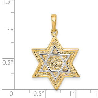 14k Yellow Gold With Rhodium Solid Open-Back Meshed Star Of David Pendant