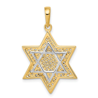 14k Yellow Gold With Rhodium Solid Open-Back Meshed Star Of David Pendant