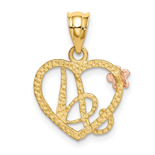 14k Yellow and Rose Gold Initial A In Heart Pendant