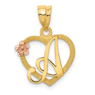 14k Yellow and Rose Gold Initial A In Heart Pendant