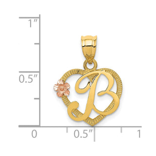 14k Yellow and Rose Gold Initial B In Heart Pendant