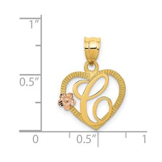 14k Yellow and Rose Gold Initial C In Heart Pendant