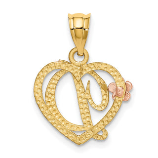 14k Yellow and Rose Gold Initial D In Heart Pendant