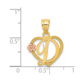 14k Yellow and Rose Gold Initial D In Heart Pendant