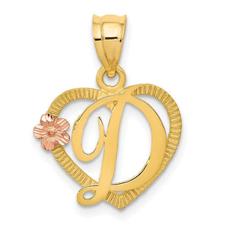 14k Yellow and Rose Gold Initial D In Heart Pendant