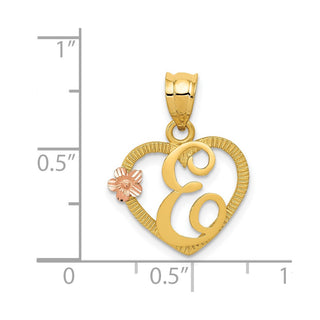 14k Yellow and Rose Gold Initial E In Heart Pendant