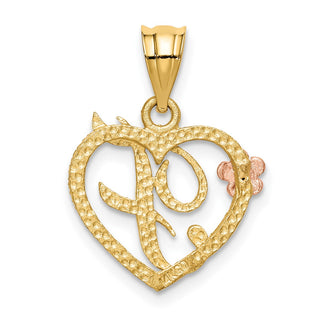 14k Yellow and Rose Gold Initial F In Heart Pendant