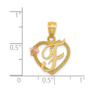 14k Yellow and Rose Gold Initial F In Heart Pendant