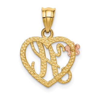 14k Yellow and Rose Gold Initial H In Heart Pendant
