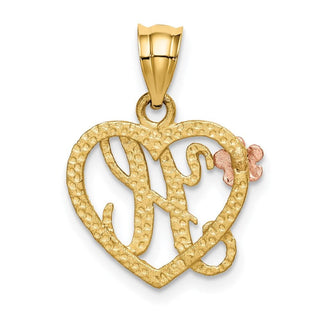 14k Yellow and Rose Gold Initial H In Heart Pendant