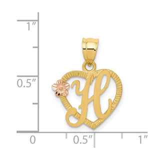 14k Yellow and Rose Gold Initial H In Heart Pendant