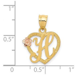 14k Yellow and Rose Gold Initial H In Heart Pendant