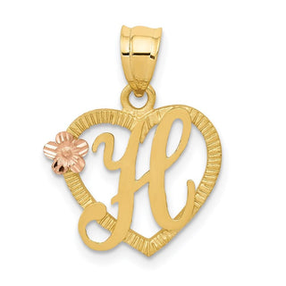 14k Yellow and Rose Gold Initial H In Heart Pendant