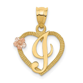 14k Yellow and Rose Gold Initial I In Heart Pendant