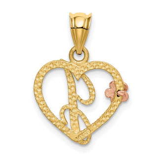 14k Yellow and Rose Gold Initial J In Heart Pendant