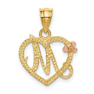 14k Yellow and Rose Gold Initial M In Heart Pendant