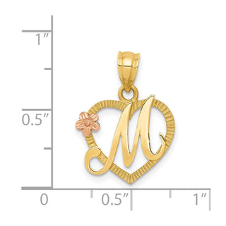 14k Yellow and Rose Gold Initial M In Heart Pendant