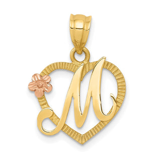 14k Yellow and Rose Gold Initial M In Heart Pendant