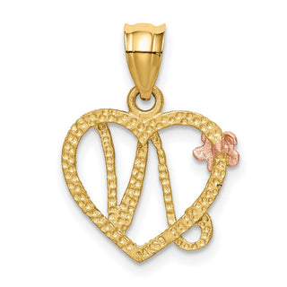 14k Yellow and Rose Gold Initial N In Heart Pendant