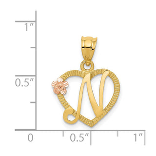 14k Yellow and Rose Gold Initial N In Heart Pendant