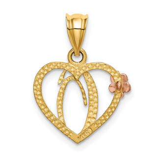 14k Yellow and Rose Gold Initial O In Heart Pendant
