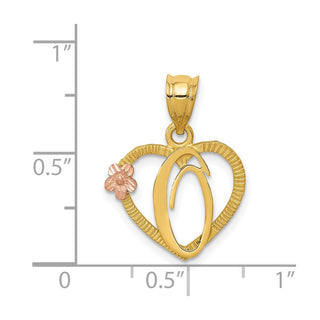 14k Yellow and Rose Gold Initial O In Heart Pendant