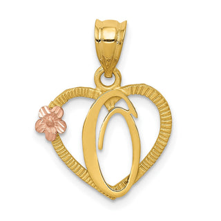 14k Yellow and Rose Gold Initial O In Heart Pendant