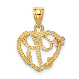 14k Yellow and Rose Gold Initial R In Heart Pendant