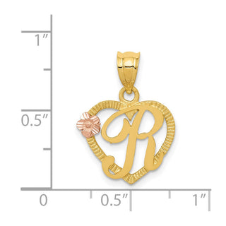 14k Yellow and Rose Gold Initial R In Heart Pendant