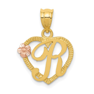 14k Yellow and Rose Gold Initial R In Heart Pendant