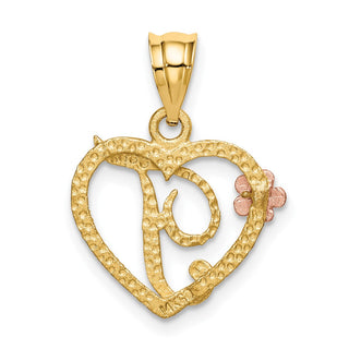14k Yellow and Rose Gold Initial T In Heart Pendant