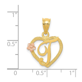 14k Yellow and Rose Gold Initial T In Heart Pendant