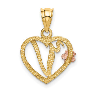 14k Yellow and Rose Gold Initial V In Heart Pendant