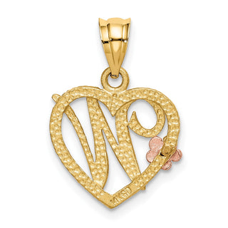 14k Yellow and Rose Gold Initial W In Heart Pendant
