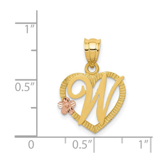 14k Yellow and Rose Gold Initial W In Heart Pendant