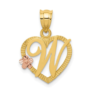 14k Yellow and Rose Gold Initial W In Heart Pendant