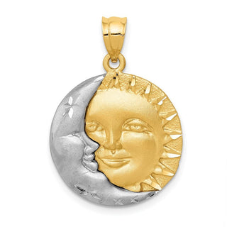 14k Yellow and White Gold Diamond-cut Sun and Moon Pendant D8