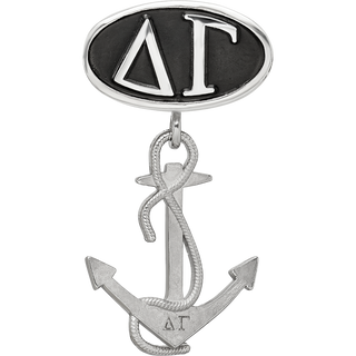 Sterling Silver LogoArt Delta Gamma Sorority Greek Letters Enameled Oval with Anchor Dangle Bead